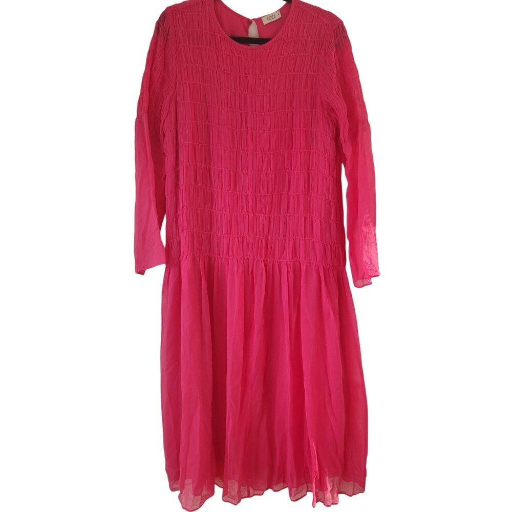 AYR Something Special Pink Silk Midi Dress Long Sleeve Feminine Women's M - Picture 2 of 8